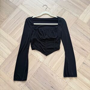Black Long Sleeve Square Neck Top